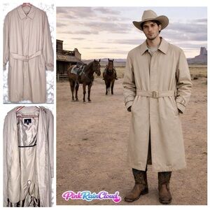 London Fog Vintage Men’s Tan Belted Trench Coat With Detachable Liner Size 42R